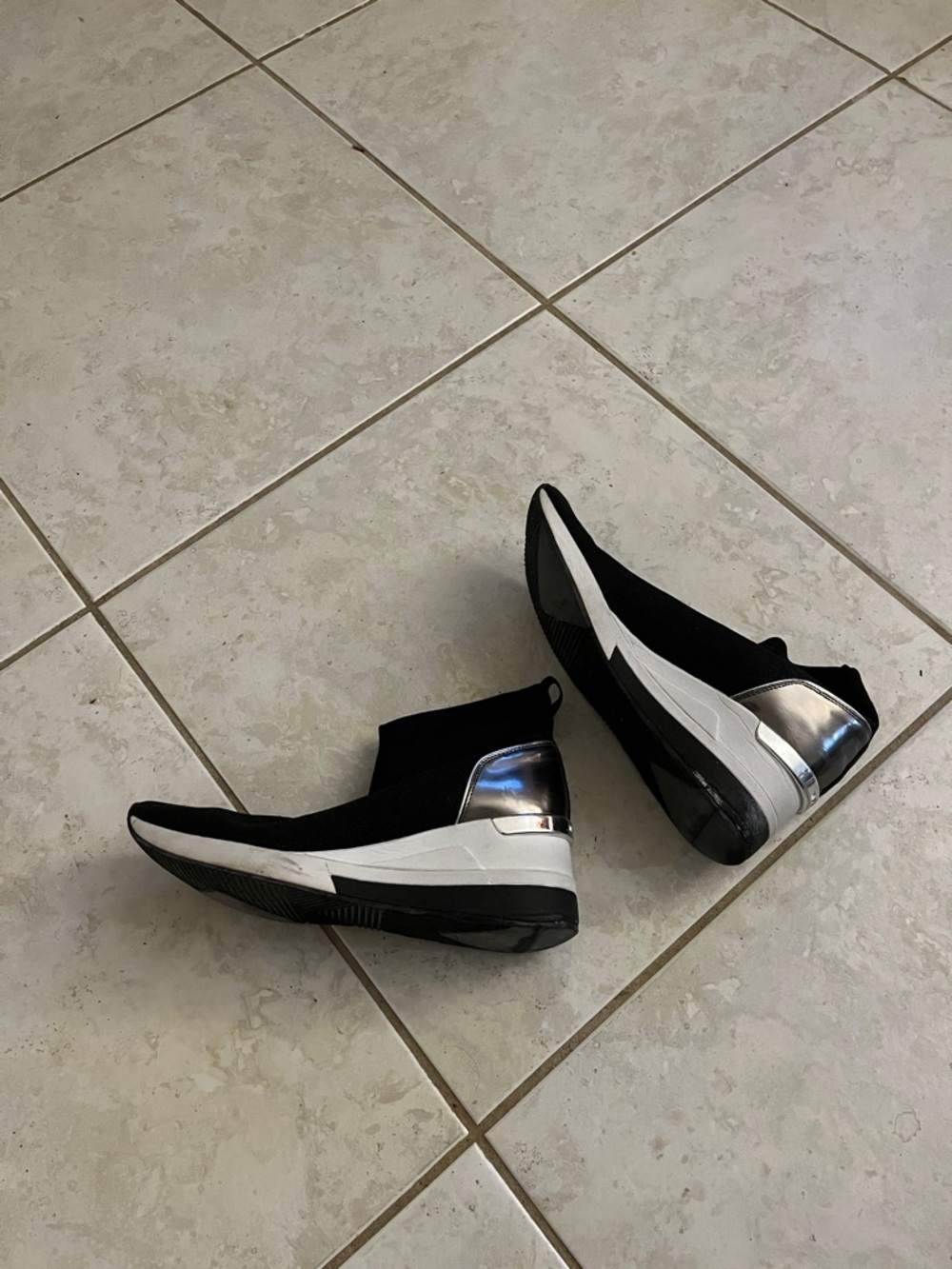 Michael Kors Black Slip-On Knit Sneaker with Silver Heel - Picture 6 of 7